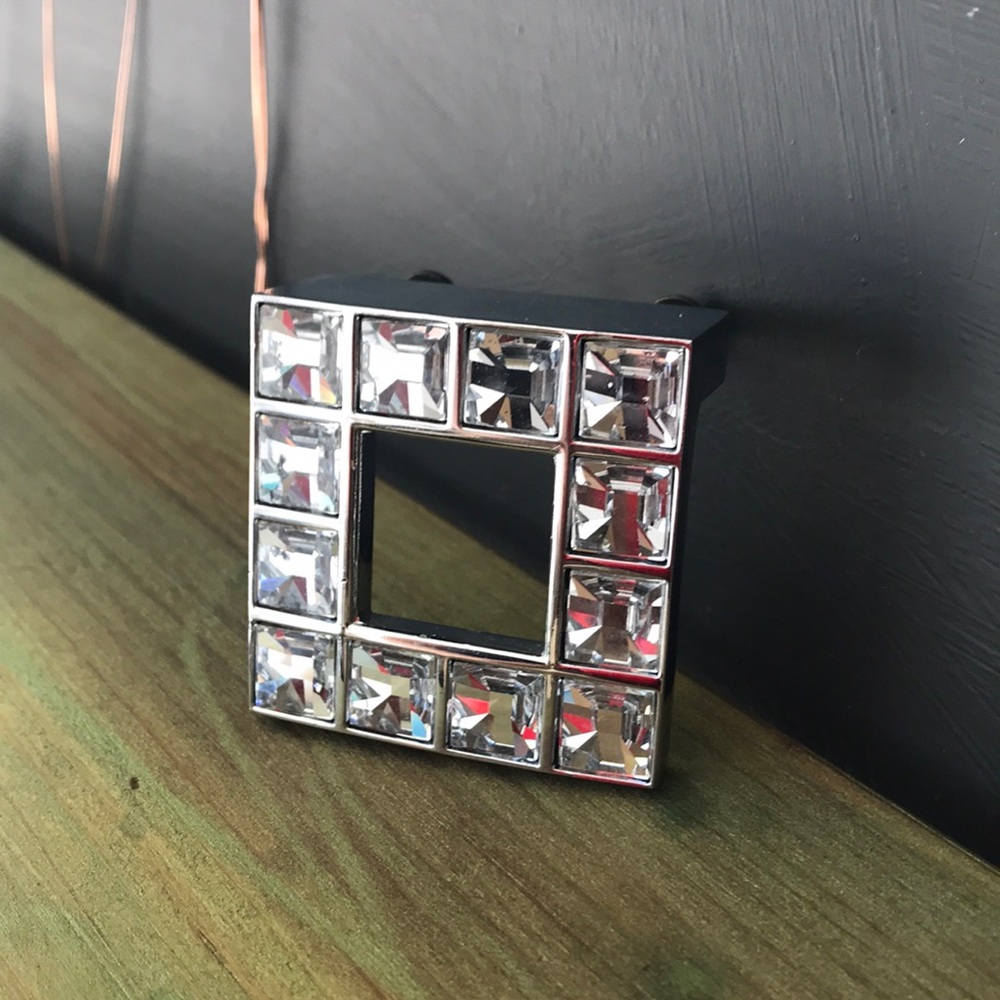 Stainless Steel & Crystal Square Drawer Pull